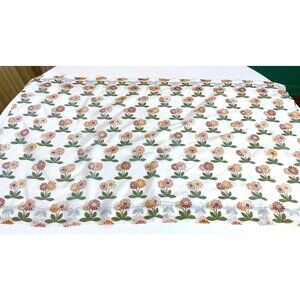 Vintage 70s sheer curtain, green, orange, and brown daisy flower, for one panel